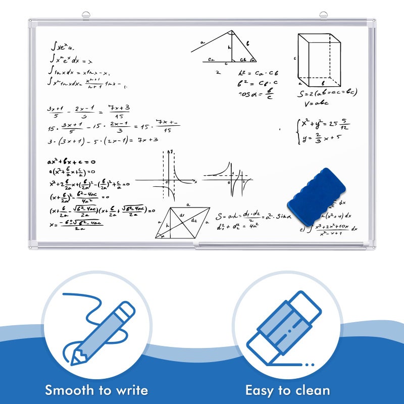 Tripollo لوحة بيضاء قابلة للمسح الجاف TRIPOLLO 36 x 24 بوصة، لوحة بيضاء مغناطيسية للمسح الجاف للجدار، لوحة بيضاء بإطار ألمنيوم (36 x 24 بوصة فضي) - Image 3